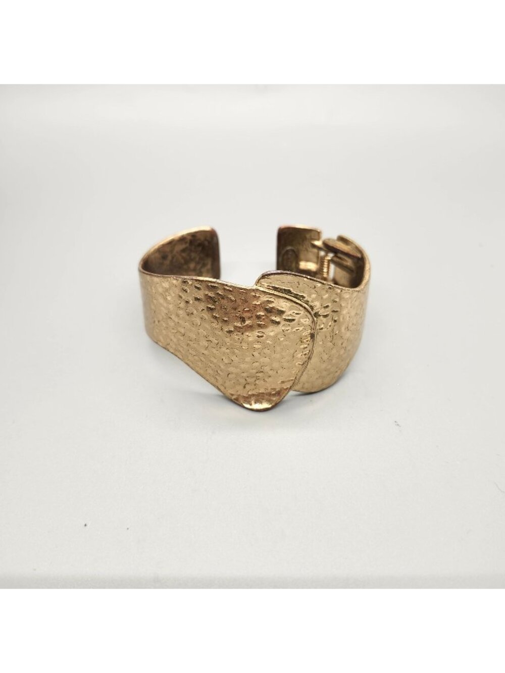 Hammered Gold-Tone Hinged Cuff Bracelet With Overlapping Design